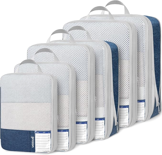 Compression Packing Cubes for Travel, Lightweight Vacation Travel Essentials, Travel Accessories for Suitcase Organizer Bags Set, Durable Luggage Organizer by PREZON