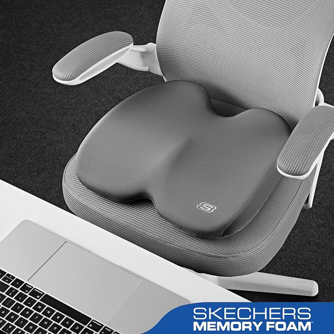 Skechers Seat Cushion, Ergonomic Memory Foam Cushion for Long Sitting Hours on Office & Home Chair, Car Seat Cushion for Sciatica, Coccyx Cushion,Gray - Image 4