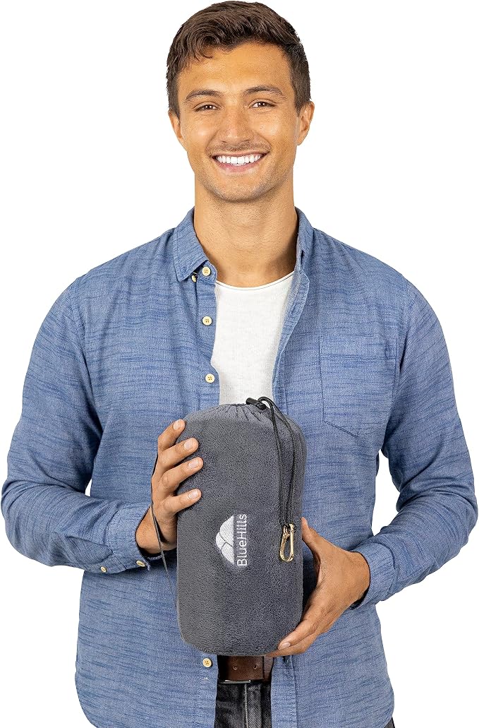 BlueHills Rolled Travel Blanket Pillows for Two Value Pack Set of 2 – Airplane Travel Essentials Soft Flight Trips Throws in Portable Cases for Car Plane Travel Gifts – Black and Gray. - Image 9