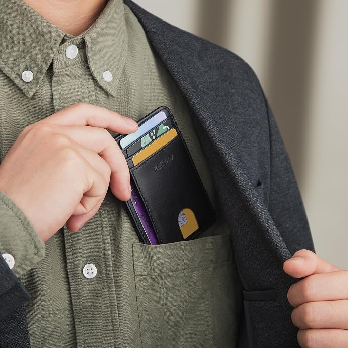 Buffway Slim Minimalist Front Pocket RFID Blocking Leather Wallets for Men and Women - Slate Black | Slim - Image 9