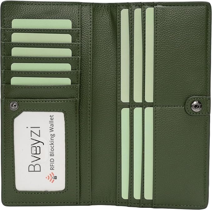Bveyzi Ultra Slim Thin Leather RFID Blocking Credit Card Holder Bifold Clutch Wallets for Women by Bveyzi