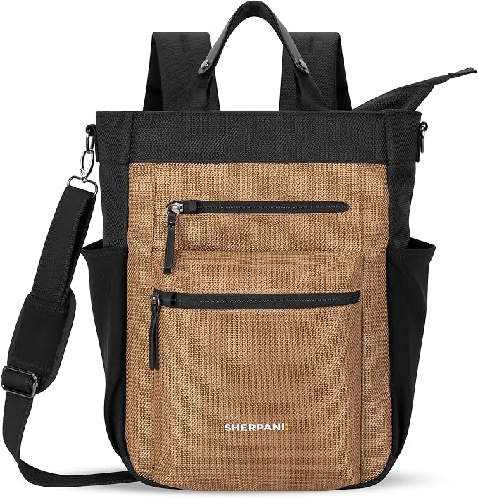 Sherpani Soleil, Anti Theft Convertible Backpack Tote (Brown Sand) | 18L Travel Shoulder Bag, Everyday Crossbody Purse, RFID Protection, Business Daypack, Travel Gift for Women, Fits 13" Laptop by SHERPANI