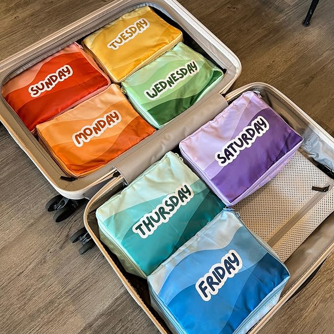 Packing Cubes for Kids & Baby Days of the Week 7 Set Daily Outfit Suitcase Organizers for Boys and Girls Summer Camp, Cruise, and Family Vacation (Small) - Image 7