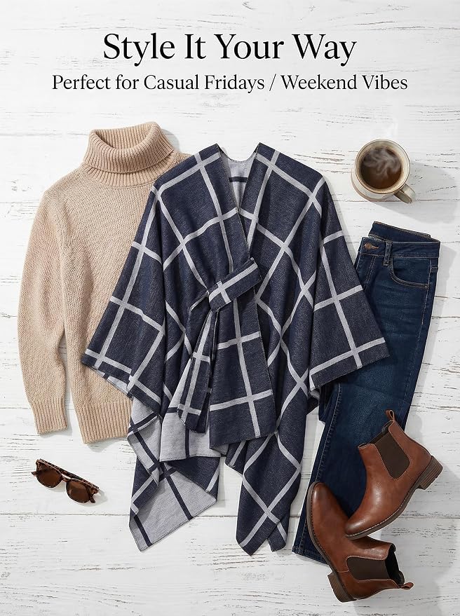 Shawl Wraps for Women Reversible Open Front Ruana Poncho Soft Cozy Cardigan for Fall and Winter - Image 4