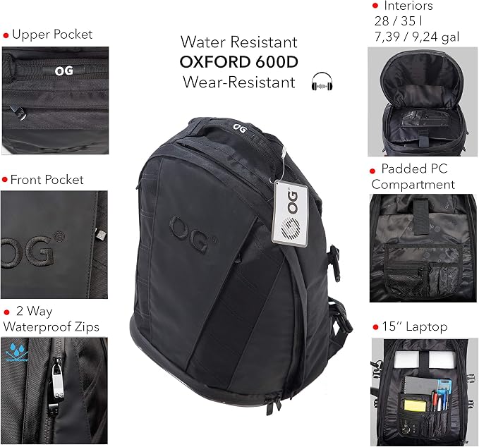 EZ-RiderPRO Waterproof Motorcycle Backpack 2 Helmets 28-35L Black Logo | Expandable design with laptop compartment, helmet strap and reflective details for commuting and motorcycle touring. - Image 7
