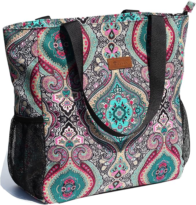 ESVAN Original Floral Water Resistant Large Tote Bag Shoulder Bag for Gym Beach Travel Daily Bags Upgraded by ESVAN