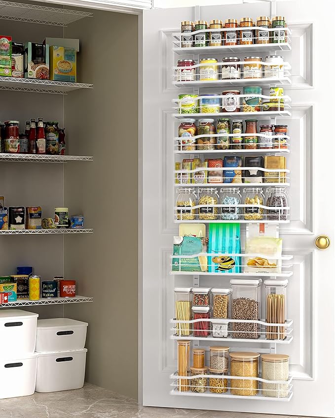 Moforoco White 9-Tier Over The Door Pantry Organizer, Pantry Organization And Storage, Metal Hanging Spice Rack Shelves Door, Home & Kitchen Essentials, Laundry Room Bathroom Organization by MOFOROCO