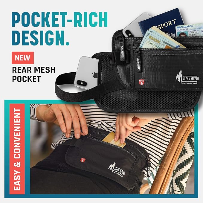 Alpha Keeper Money Belt for Travel Men Women Hidden RFID Passport Holder - Image 6