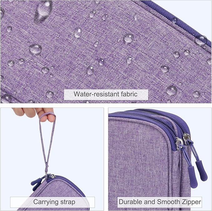FYY Electronic Organizer, Travel Tech Pouch Bag Cable Organizer Dark Purple | Wrist Strap, Waterproof, Double Layers Portable Electronics Travel Carrying Case for Cord, Charger, Daily Business Trips Use - Image 4
