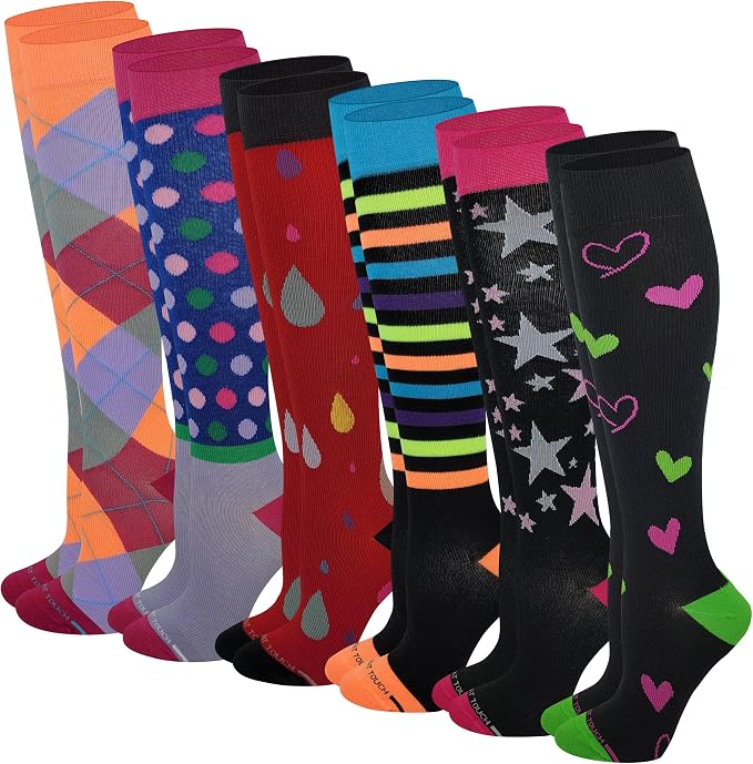 Different Touch 6 Pairs Pack Women Travelers, Anti-Fatigue, Graduated Compression Knee High Socks 9-11 by DifferentTouch