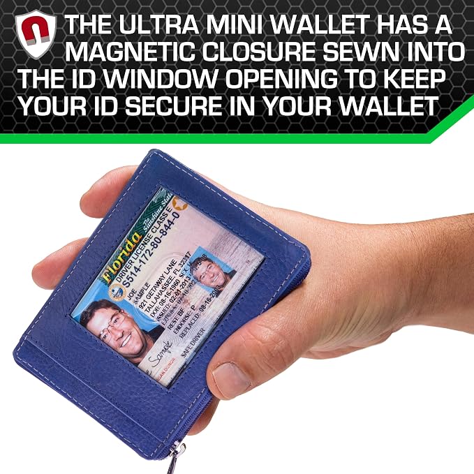 ID STRONGHOLD RFID Front Pocket Wallet Mini Minimalist Wallet Slim Wallet Genuine Leather with Zipper , Royal Blue , Small - Image 5