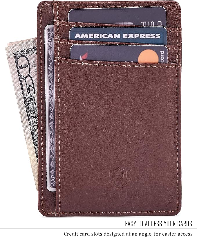 Front Pocket Wallet for Men Women Slim Minimalist Real Leather RFID Blocking Credit Card Holder - Image 2