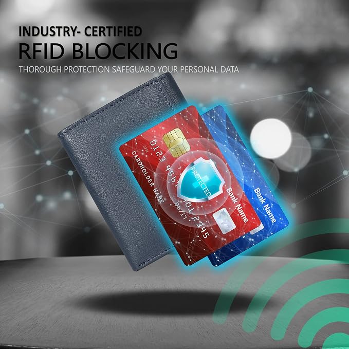 Real Leather Mens Trifold Wallet RFID Blocking Slim Minimalist Front Pocket - Thin & Stylish with ID Window in Gift Box - Image 2