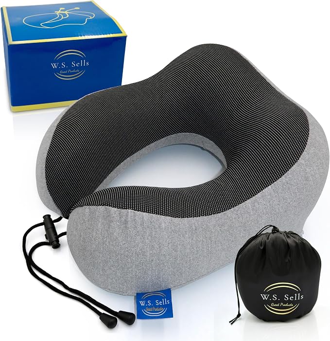 W.S. Sells Travel Neck Pillows for Airplanes - Pure Memory Foam with Ergonomic Design & Breathable Fabric - Travel Pillows for Airplanes & Cars - Set of Travel Essentials with Sleep Mask & Ear Plugs - Image 8