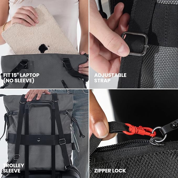 Sherpani Tempest, Anti Theft Convertible Backpack Tote, 14L Travel Backpack, Travel Gifts for Women, Handbags, RFID Protection, Metal Hardware, Fits 15” Laptop (No Sleeve) (Granite) - Image 3
