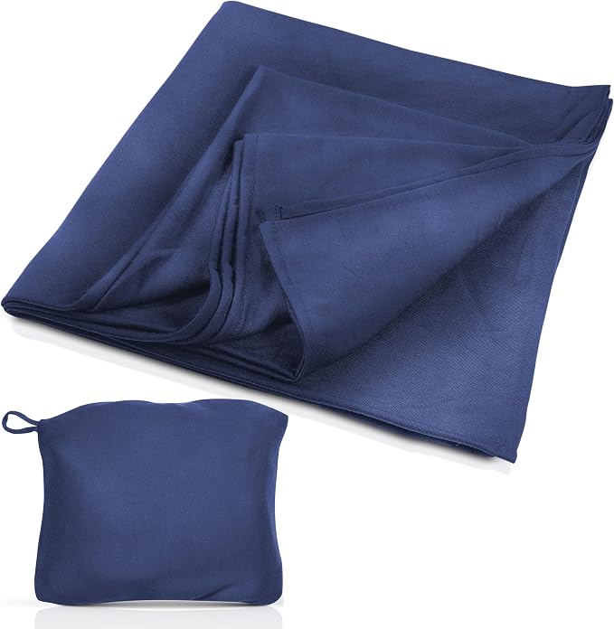 Super Soft Jersey Airplane Travel Blanket for Your Flight, Car, Camping, Home or Comforting Warmth Anywhere! Large in Size at 50"x 50" and Includes a Bag! - Blue by Cl%C3%B6udz