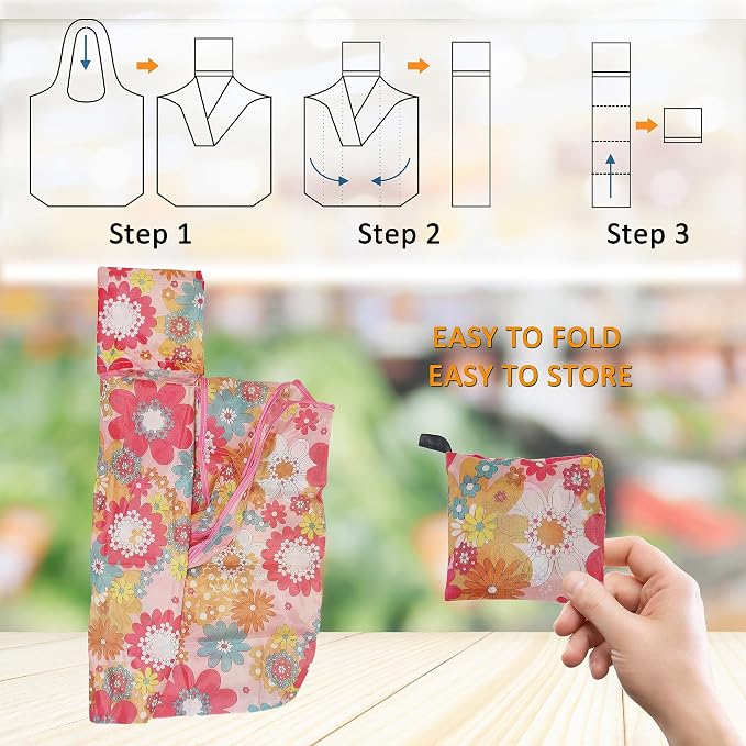 Cute Reusable Grocery Bags, 4 Pack (50Lbs Capacity) - Foldable & Washable Market Totes, Bulk Cloth Bags for Shopping, Travel, Storage, or as Reusable Gift Bags for Women - Image 4