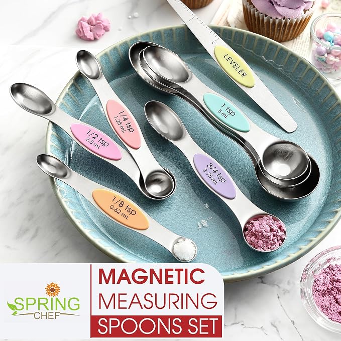 Spring Chef Stainless Steel Magnetic Measuring Spoons Set of 8, Pastel | Dual Sided Metal Teaspoon & Tablespoon Measuring Spoons with Leveler for Dry & Liquid Ingredients, Fits in Kitchen Spice Jars - Image 6