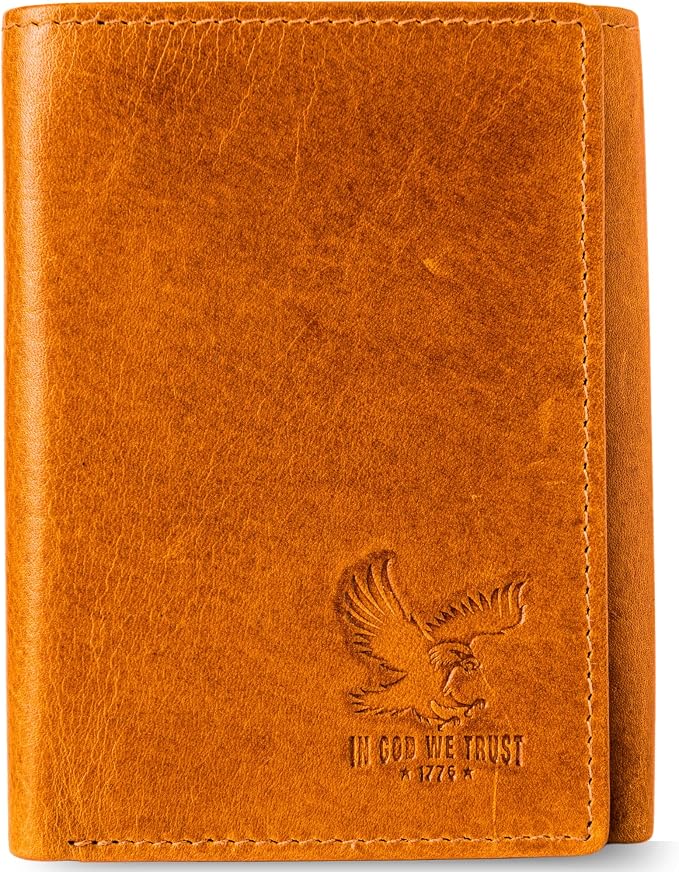 BULL GUARD Best Leather Men's RFID Trifold Wallet With ID Great Outdoor Wallet by BullGuard