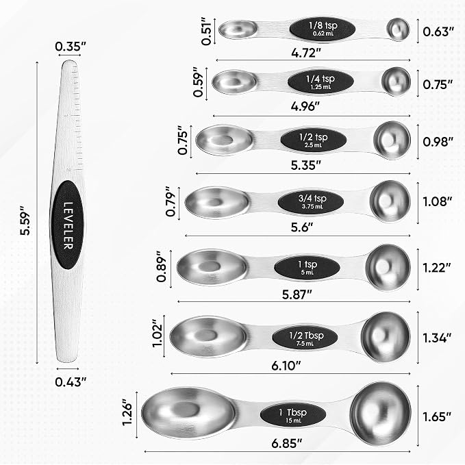Spring Chef Stainless Steel Magnetic Measuring Spoons Set of 8, Black | Dual Sided Metal Teaspoon & Tablespoon Measuring Spoons with Leveler for Dry & Liquid Ingredients, Nesting, Dishwasher Safe - Image 3