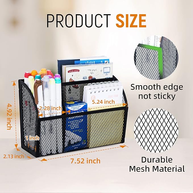 3-Grid Magnetic Pencil Holder, Strong Magnet Locker Organizer, Black | Mesh Magnetic Shelf, Marker Holder Perfect for Whiteboard, Refrigerator and Locker Accessories - Image 3