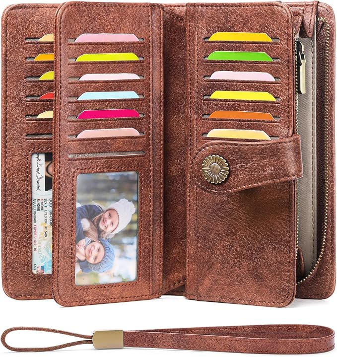 Wallets for Women Trifold Wristlet Wallets Large Capacity RFID Blocking Ladies Purse Credit Card Holder - Image 2