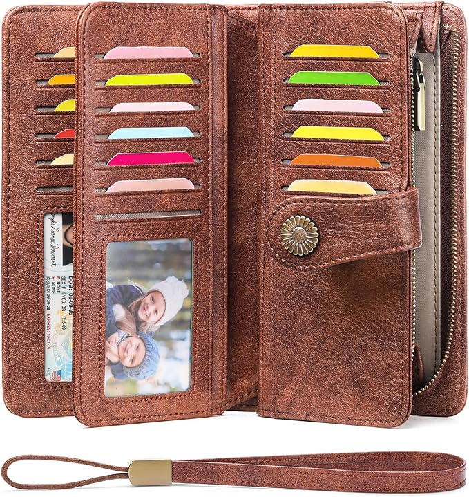 Wallets for Women Trifold Wristlet Wallets Large Capacity RFID Blocking Ladies Purse Credit Card Holder - Image 2