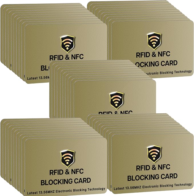 SaiTech IT 50 Pack RFID Blocking Card for Credit Debit ID Card, Golden | Slim Anti-Theft Contactless NFC RFID Blocker Protector, Easily Fit into Wallet and Purse, for Men & Women by SaiTechIT
