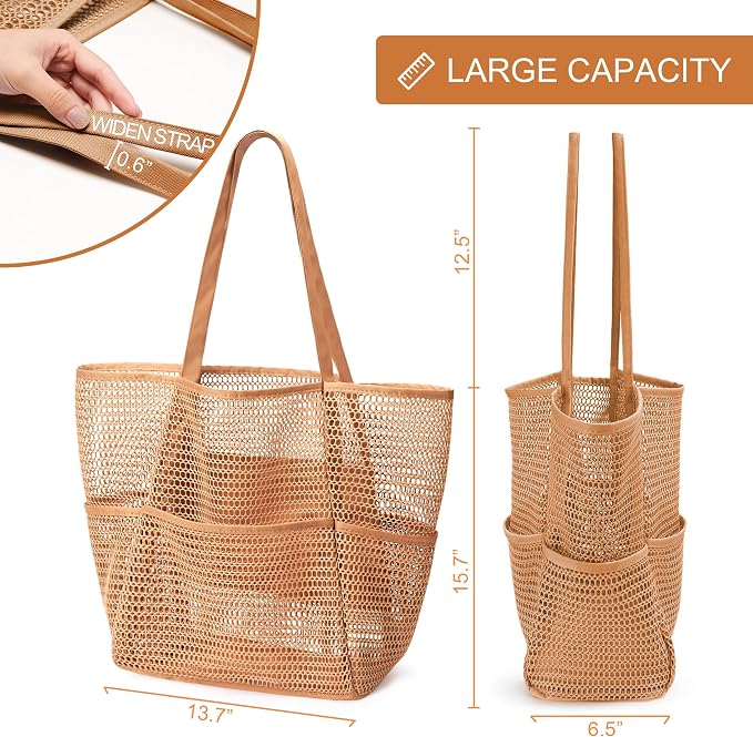 KALIDI Beach Mesh Tote Bag, Casual MAX 23L Summer Foldable Hobo Bag Women | Sandproof Widen Strap Large Shoulder Bag For Lake Pool Vacation Travel Picnic Grocery Market Shopping Carrier - Image 6