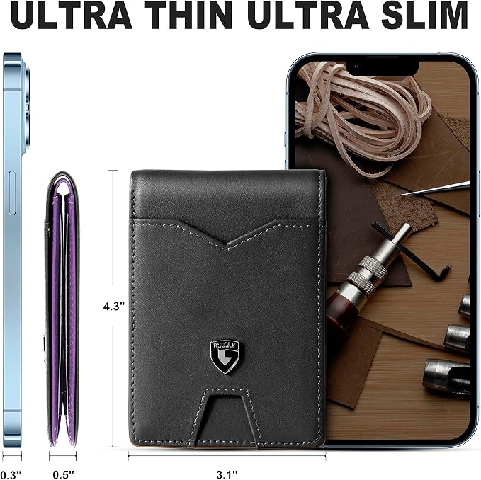 GSOIAX Slim Wallet for Men Rfid Blocking Leather Bifold Front Pocket Carbon Fiber Men's Money Clips Credit Card Holder With Gift Box - Image 3