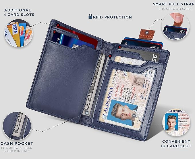 SERMAN BRANDS - Wallets for Men Slim Mens leather RFID Blocking Minimalist Card Front Pocket Bifold Travel Thin - Image 4