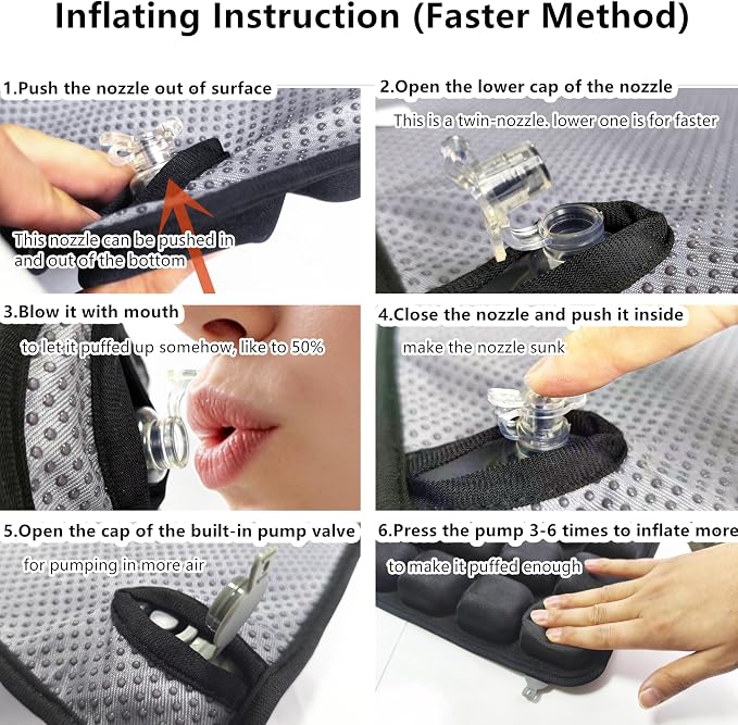 Inflatable Sonndur Travel Seat Cushion, Built-in Air Pump Car Airplane Chair Cushion for Long Flight Driving Sitting, Office Chair Wheelchair, Pressure Sore Relief, for Sciatica,Coccyx & Buttock SC01 - Image 7