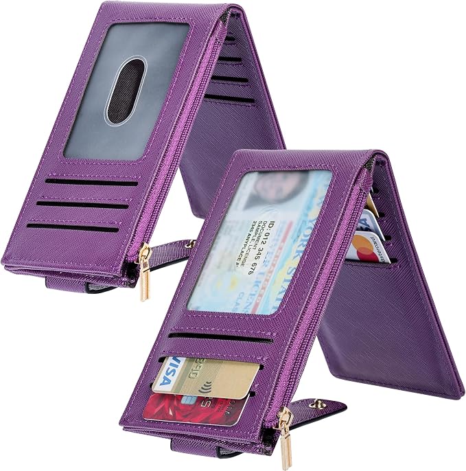 Chelmon Women's RFID Slim Card Holder Wallet | Thin Bifold Multi Card Case with Zipper Coin Pocket Purse for Women(Deep Purple) - Image 2