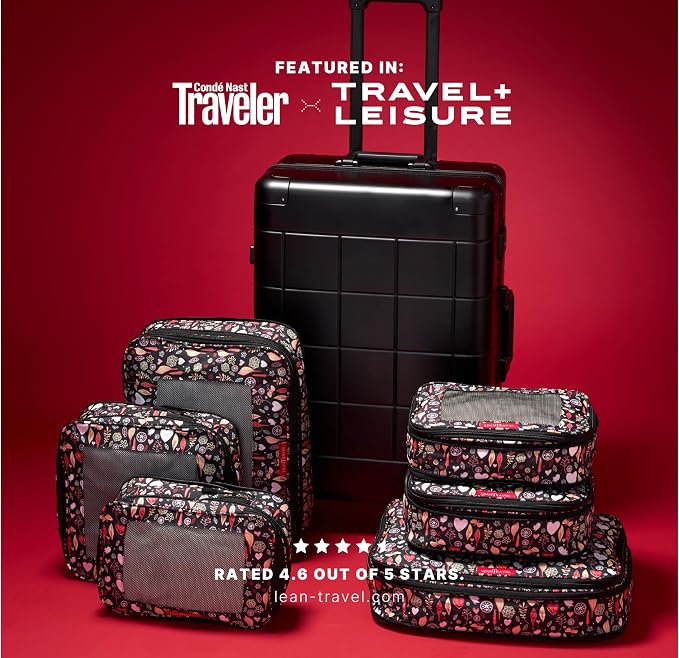 LeanTravel Premium Compression Packing Cubes for Travel - Suitcase Organizer Bags with Double Zipper & Breathable Mesh Panel - Space Saving Carry On Luggage Essentials (6-Pack, Flowers) - Image 6