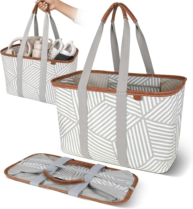 CleverMade Collapsible Tote LUXE, 30L Structured Tote Bag with Handles | Pack It All Without the Floppy-Bag Fight | Steel Rim Stays Open, Soft Grips Carry 30 lb, and Tote Folds to 1.5 Inches by CleverMade