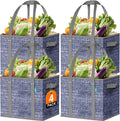 Fab totes Reusable Grocery Bags, Large Foldable Shopping Tote Bags with Reinforced Handles & Hard Bottom,4 Pack,Blue by Fabtotes
