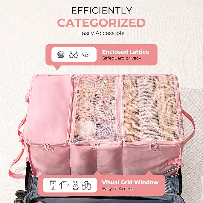 GRANNY SAYS Hanging Packing Cubes for Shelves, Large Organizer Bags, Pink | Portable Suitcase Organizer, Travel Packing Organizers, Compression Luggage Bags for Clothes, Carry on Closet Suitcase - Image 4