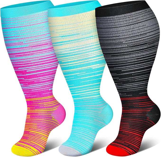 Genovega 3 Packs Wide Calf Compression Socks for Women Men Knee Hight S/M-4XL for Gifts by genovega