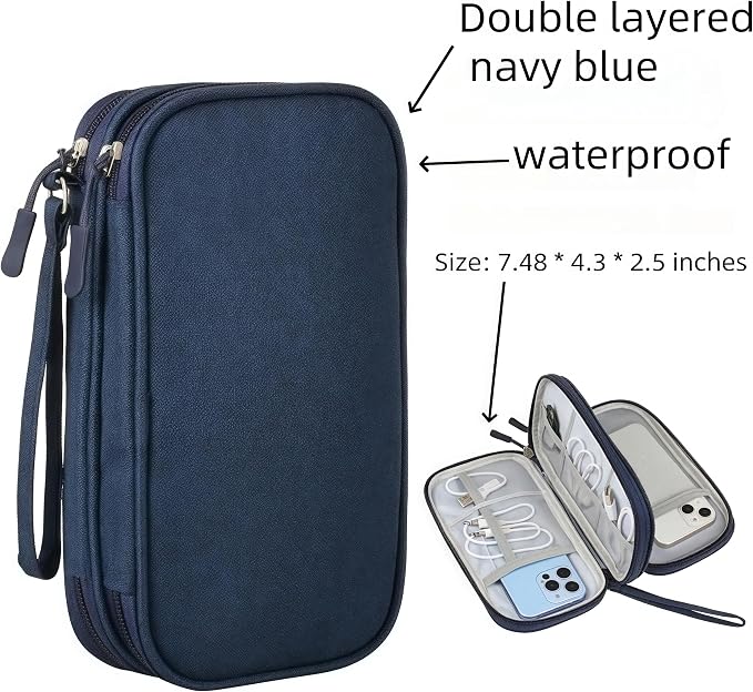 Electronic Organizer Travel Cable Accessories BagPouch Portable Waterproof Storage Bag Electronic Organizer Case for Cable, Mouse,USB Cable,Power Bank,Cord, Charger, Phone, Earphone (Dark Blue) - Image 3