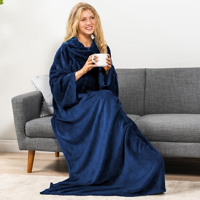 PAVILIA Blanket with Sleeves for Adult Women Men, Soft Warm Wearable Blanket Fleece Wrap Throw, Robe Blanket Gift - Image 2