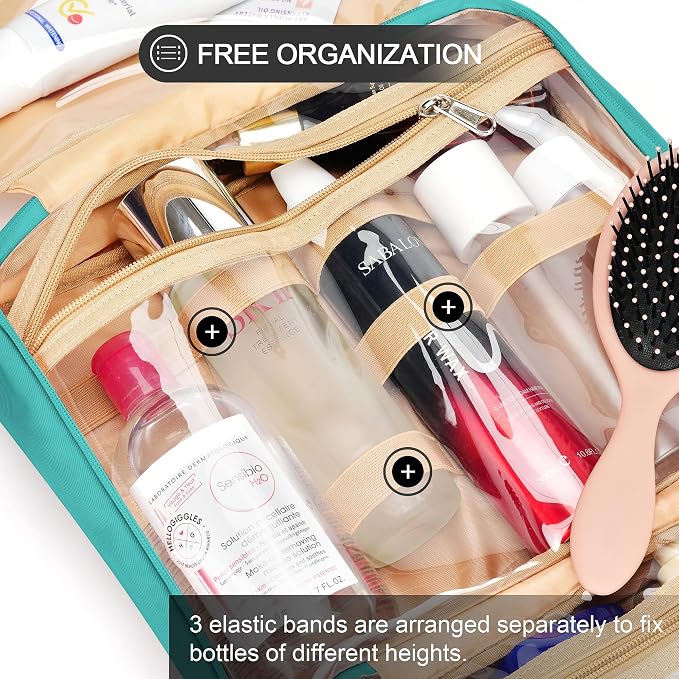 Travel Hanging Toiletry Bag for Women, with Jewelry Organizer Compartment, Medium Waterproof Hanging Makeup Accessories, Cosmetic Essentials, Toiletries Dopp Kit Set with Trolley Belt, Blue - Image 4