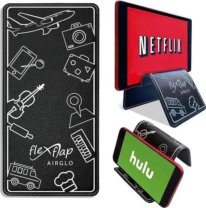Flex Flap Cell Phone Holder & Flexible Tablet Stand for Airplane Travel, Desk, Bed, Treadmill - Essential Accessories & Cool Gadgets for Flying by AIRGLO