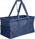 Extra Large Utility Tote Bag - Oversized Collapsible Reusable Wire Frame Rectangular Canvas Basket With Two Exterior Pockets For Beach, Pool, Laundry, Car Trunk, Storage - Navy Blue by Lucazzi