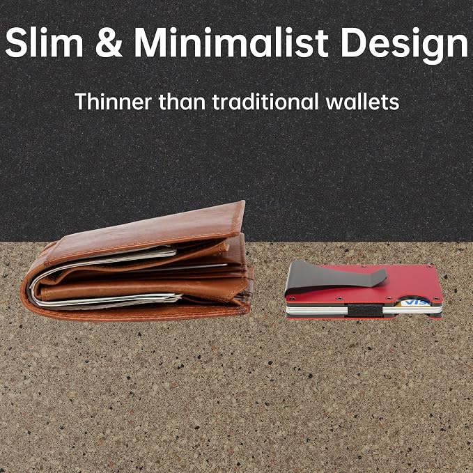 Slim Wallet for Men,RFID Blocking Minimalist Metal Wallet, Money Clip/Cash Holder, Front Pocket Aluminum Credit Card Holder, Ideal Gift for Men,Matte Red - Image 3