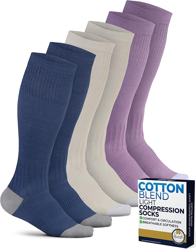 Pembrook® Light Compression Socks for Women - 3 Pairs | 8-15 mmHg Cotton Compression Socks for Pregnancy, Knee High Comfort by Pembrook