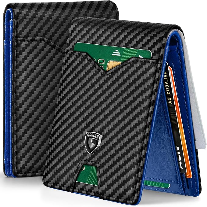 GSOIAX Slim Wallet for Men Rfid Blocking Leather Bifold Front Pocket Carbon Fiber Men's Money Clips Credit Card Holder With Gift Box by GSOIAX