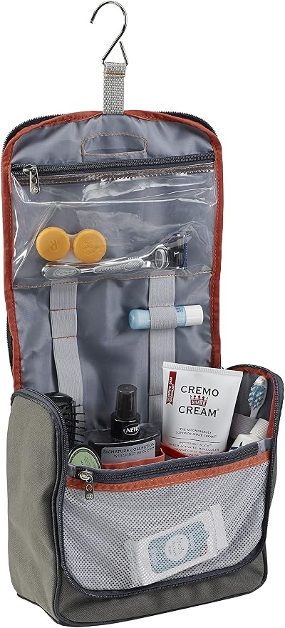 Lewis N. Clark Brushed Twill Hanging Toiletry Kit Bag for Travel Accessories, Shampoo, Cosmetics + Personal Items, Gray - Image 3