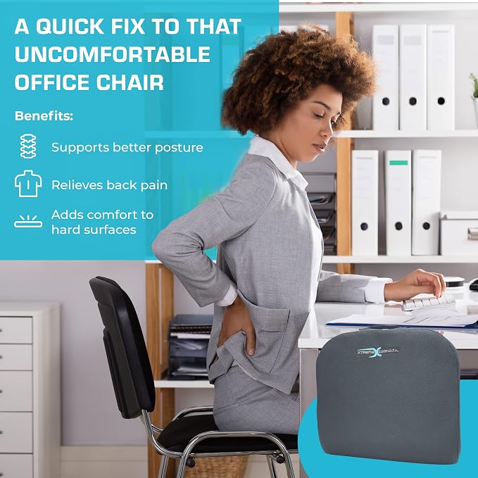 Xtreme Comforts Seat Cushions | Office Chair Cushions for Desk, Car, Wheelchair| Ergonomic Memory Foam Seat Cushion for Support & Comfort | Helps Improve Sitting Posture for Work & Body Relief - Image 3
