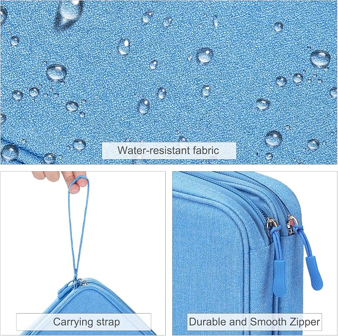 FYY Electronic Organizer, Travel Tech Pouch Bag, Extra Large, Cyan | Wrist Strap, Waterproof, Double Layers Electronics Travel Case for iPad, Cord, Laptop Charger, Daily and Business Trips Use - Image 4