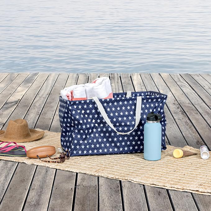 Household Essentials Blue with White Stars Krush Container All-Purpose Utility Tote - Image 3